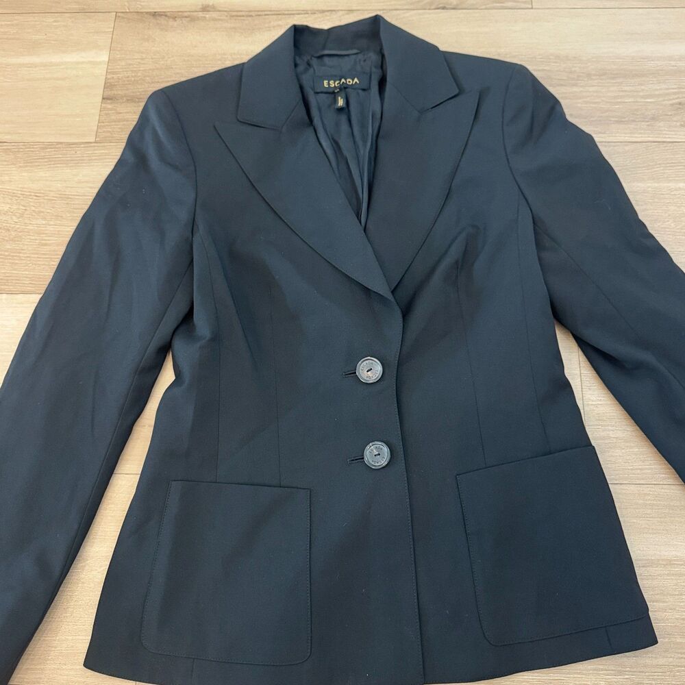 Vintage ESCADA Black Virgin Wool Two Button Blazer Jacket - Women's 36 - Picture 6 of 8